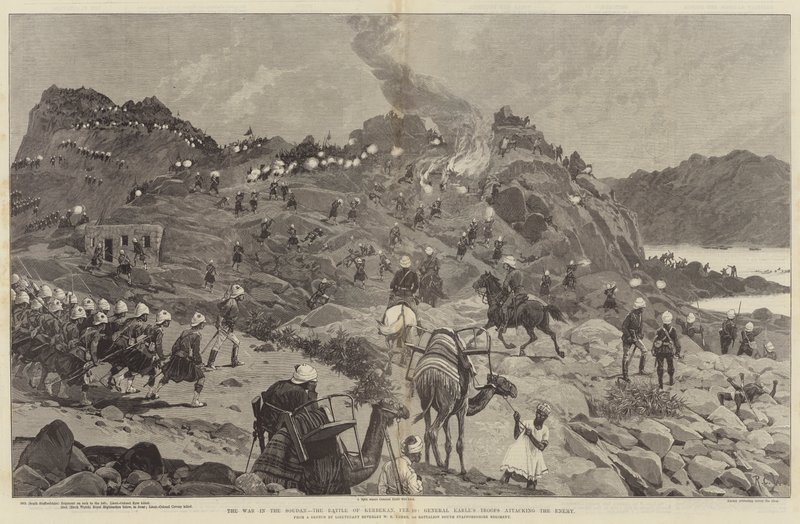 La guerra nel Sudan, la battaglia di Kerbekan, 10 febbraio, le truppe del generale Earle attaccano il nemico da Richard Caton Woodville junior