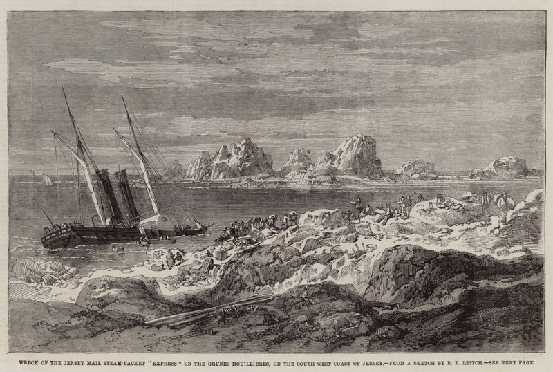 Naufragio del Jersey Mail Steam-Packet Express sulle Grunes Houillieres, sulla costa sud-ovest di Jersey da Richard Principal Leitch