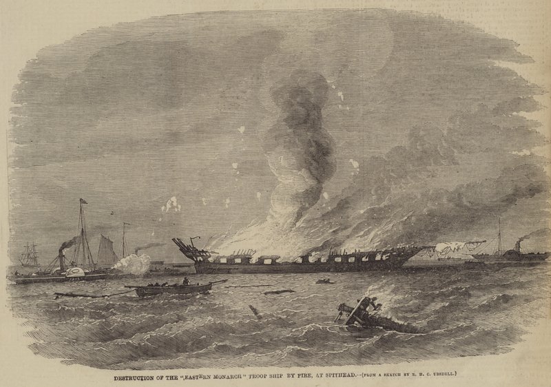Distruzione della nave truppa Eastern Monarch da un incendio, a Spithead da Richard Ubsdell