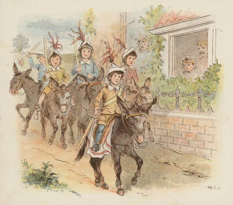 Bambini su asini pronti a giocare alla guerra da Richard Andre