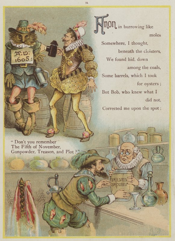 Pagina da Upstream di Richard Andre, Guy Fawkes e la Congiura delle Polveri (litografia a colori) da Richard Andre