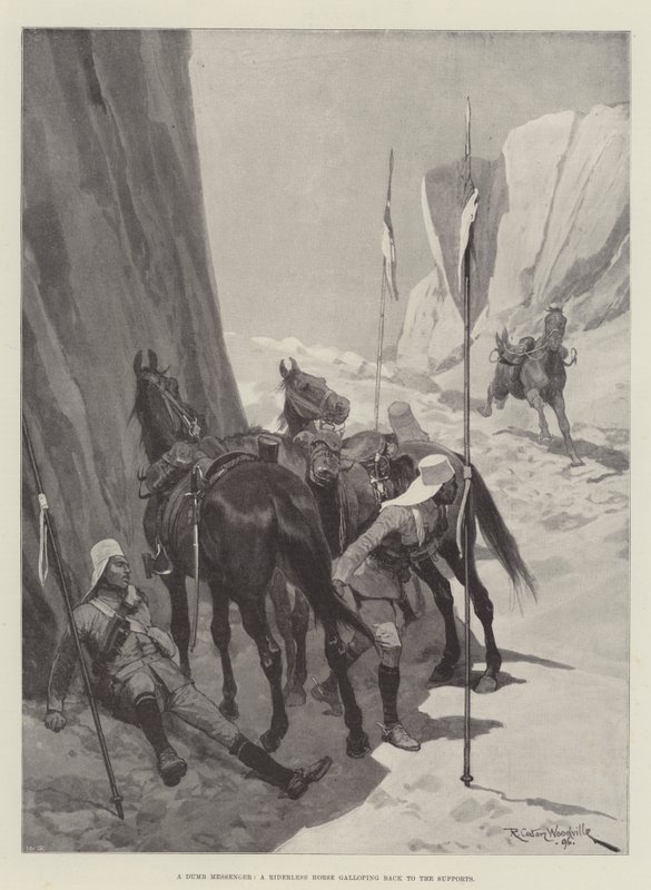Un messaggero muto, un cavallo senza cavaliere che galoppa verso i rinforzi da Richard Caton Woodville junior