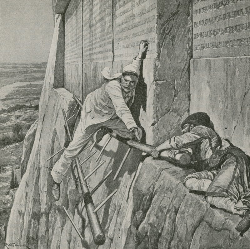 Una fuga stretta per Sir Henry Rawlinson alla Roccia di Behistun da Richard Caton Woodville junior