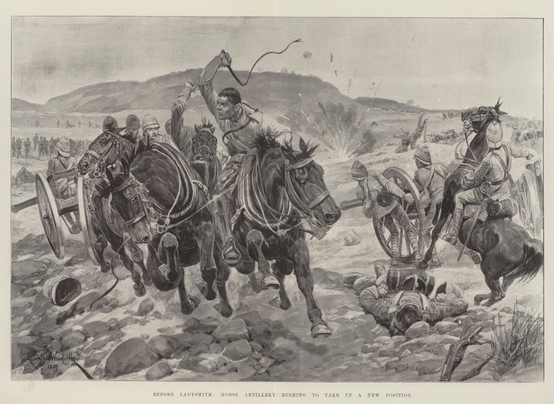 Prima di Ladysmith, artiglieria a cavallo che corre per prendere una nuova posizione da Richard Caton Woodville junior