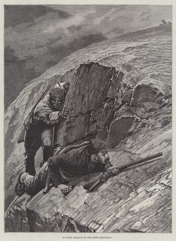 Grande corno che si avvicina nelle Montagne Rocciose da Richard Caton Woodville junior