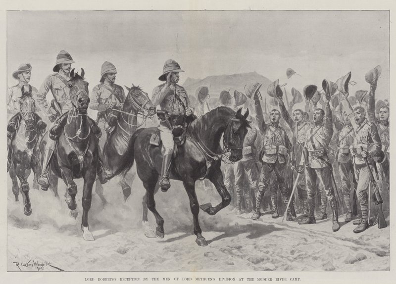 La ricezione di Lord Roberts da parte degli uomini della divisione di Lord Methuen al campo del fiume Modder da Richard Caton Woodville junior