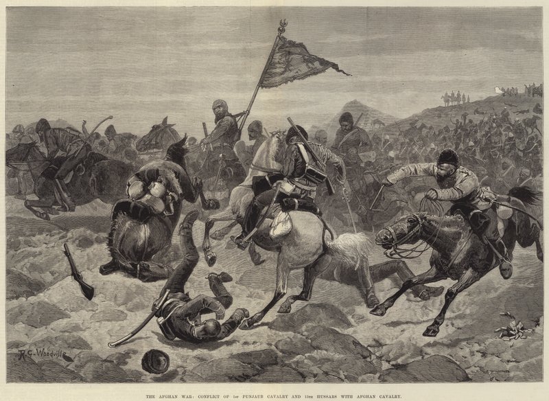 La guerra afgana, conflitto tra il 1° Cavalleria del Punjab e il 15° Ussari con la cavalleria afgana da Richard Caton Woodville junior