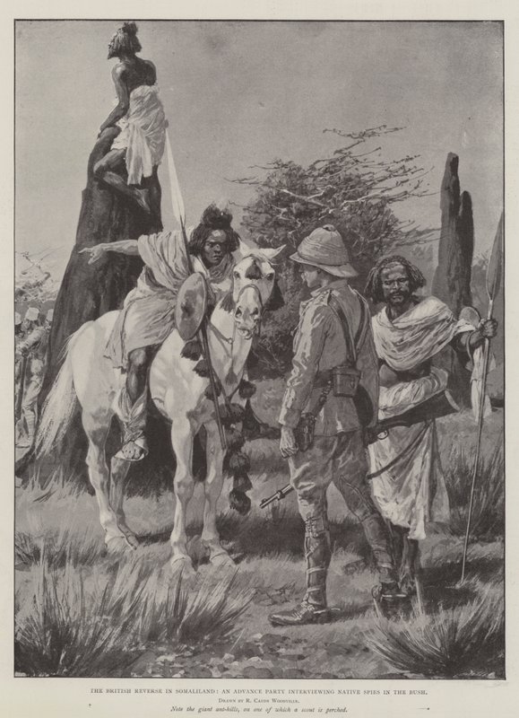 La sconfitta britannica in Somaliland, un gruppo avanzato che intervista spie native nella boscaglia da Richard Caton Woodville junior