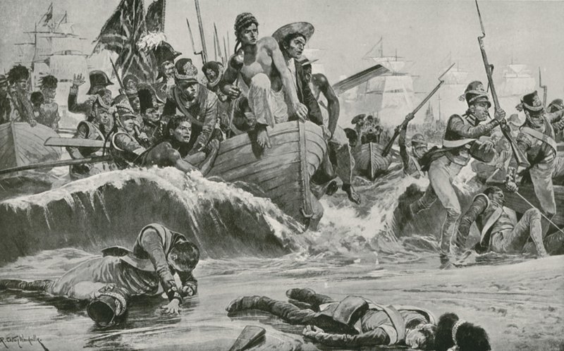 Le truppe britanniche forzano uno sbarco nella baia di Aboukir di fronte alle batterie francesi da Richard Caton Woodville junior