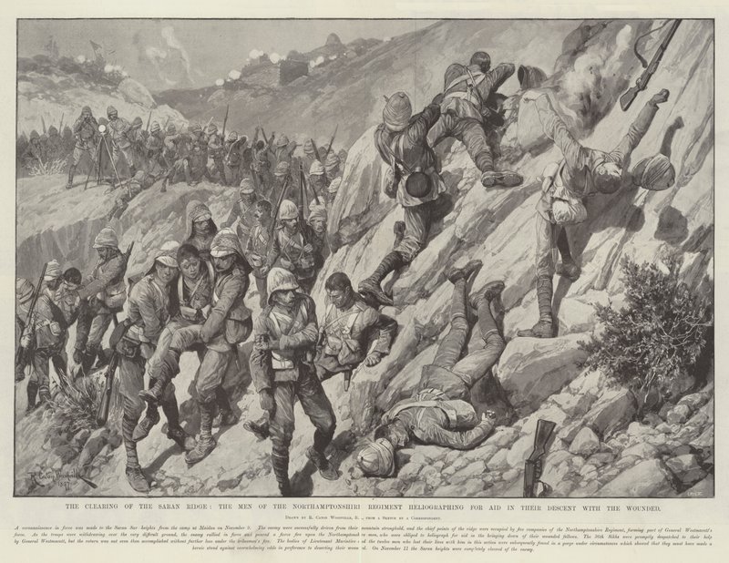 La Pulizia del Saran Ridge, gli Uomini del Reggimento del Northamptonshire che Eliografano per Aiuto nella Discesa con i Feriti da Richard Caton Woodville junior