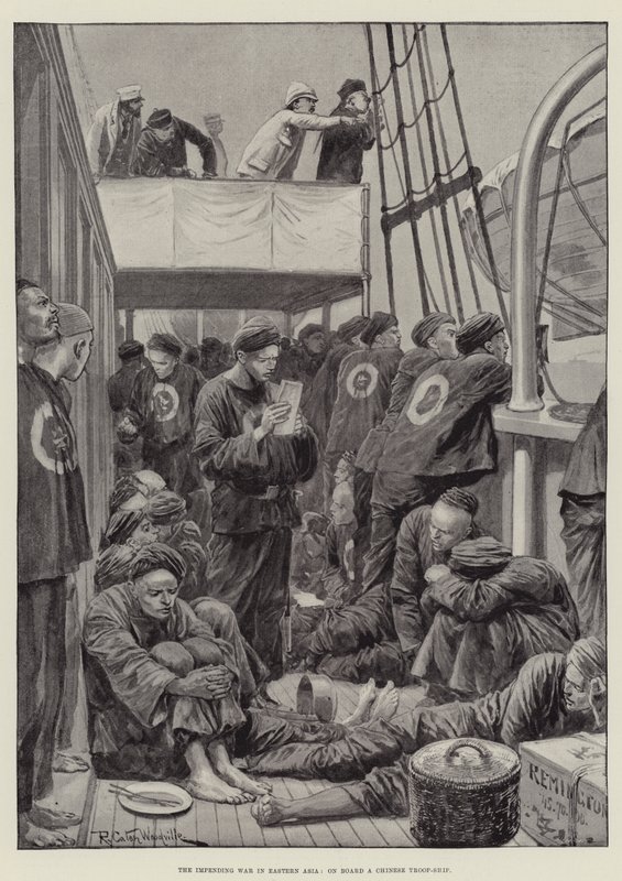 La guerra imminente in Asia orientale, a bordo di una nave truppa cinese da Richard Caton Woodville junior