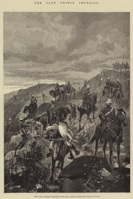 Il defunto Principe Imperiale, i 17° Lancieri alla ricerca di esploratori Zulu dopo la morte del Principe da Richard Caton Woodville junior