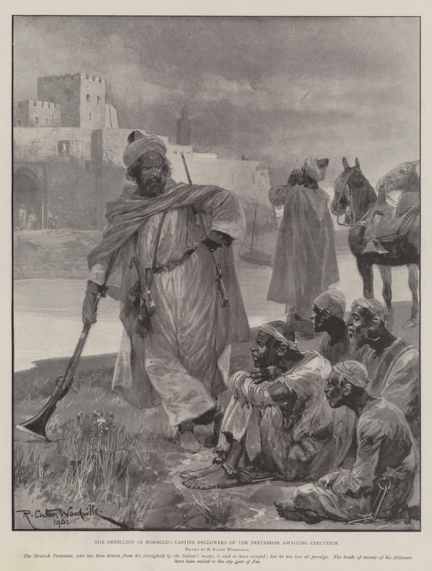 La ribellione in Marocco, seguaci prigionieri del pretendente in attesa di esecuzione da Richard Caton Woodville junior