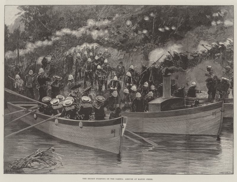 I recenti combattimenti sul Gambia, imboscata a Madini Creek da Richard Caton Woodville junior