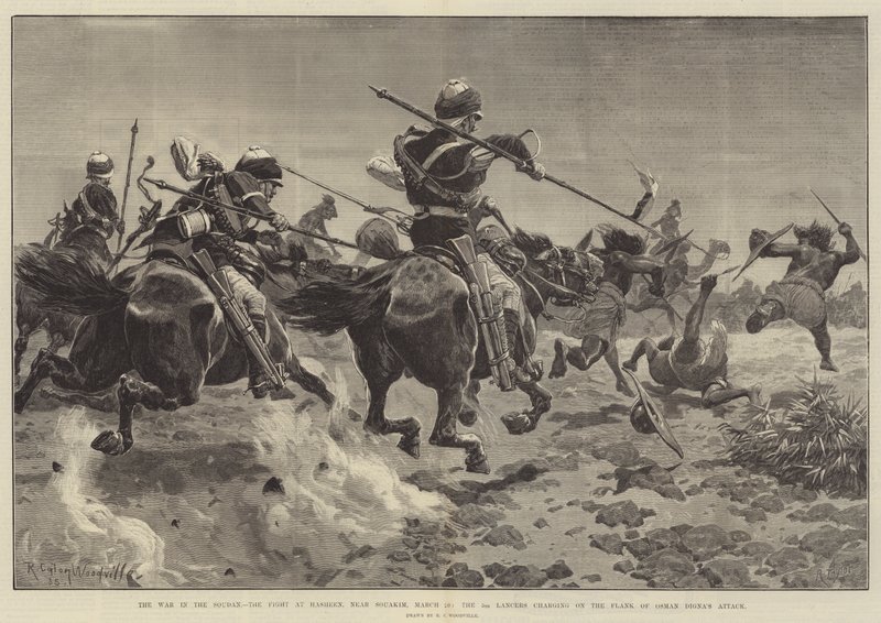 La guerra in Sudan, la battaglia di Hasheen, vicino a Souakim, 20 marzo, la carica del 5° Lancieri sul fianco dell