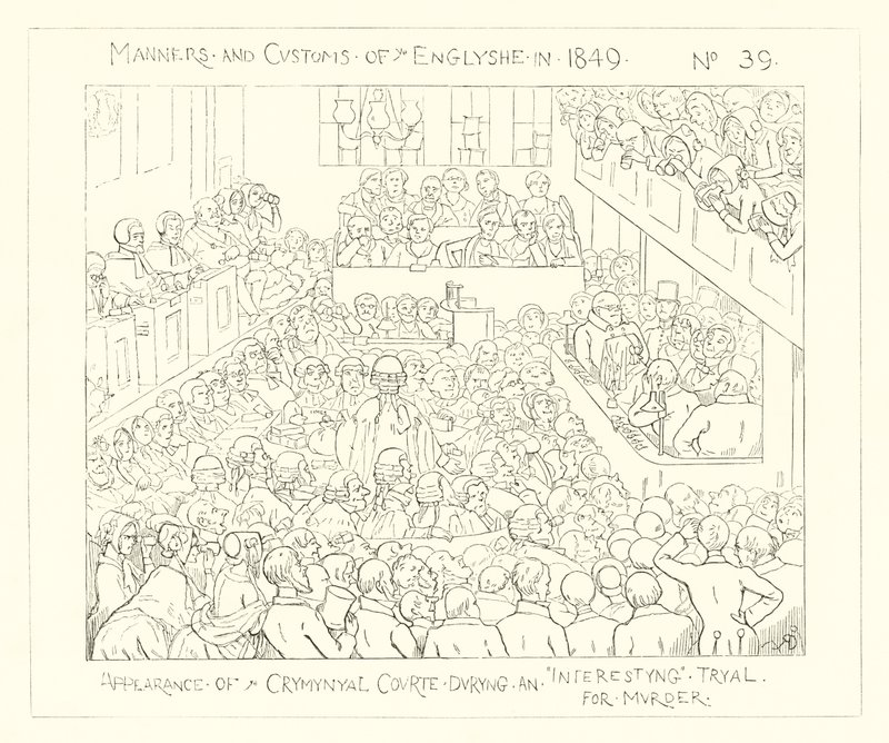 1849, Aspetto della Corte Penale durante un processo interessante per omicidio da Richard Doyle