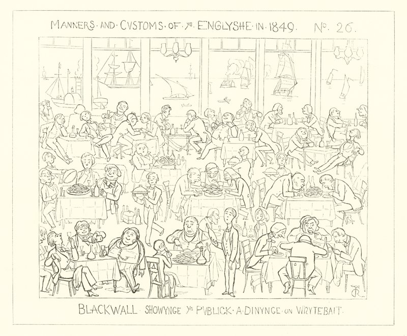 1849, Blackwall con il pubblico che cena con whitebait da Richard Doyle