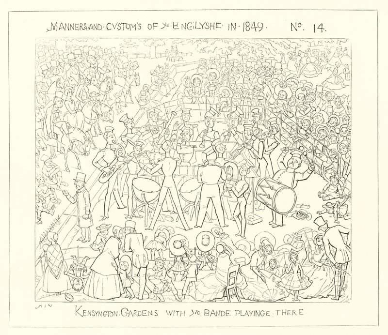 1849, Giardini di Kensington con la banda che suona da Richard Doyle