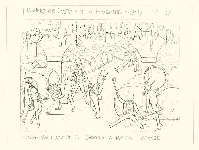 1849, Le cantine del vino ai Docks, che mostrano una festa di degustazione da Richard Doyle
