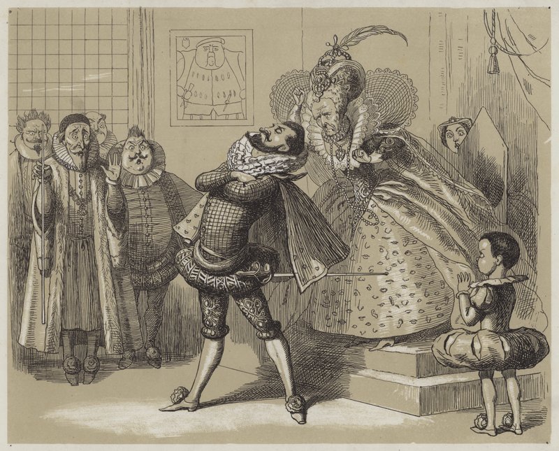 Scena drammatica tra la regina Elisabetta e il suo favorito Essex da Richard Doyle