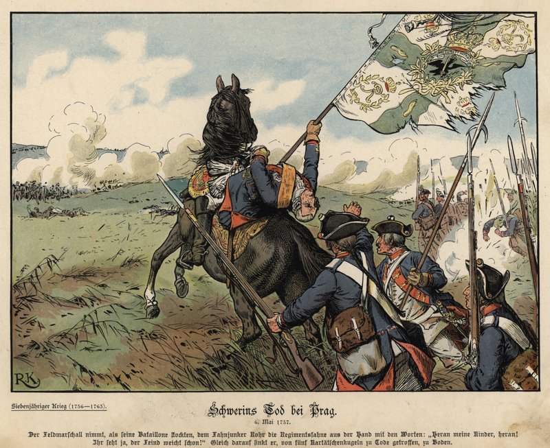 Morte del Feldmaresciallo von Schwerin nella Battaglia di Praga da Richard Knoetel