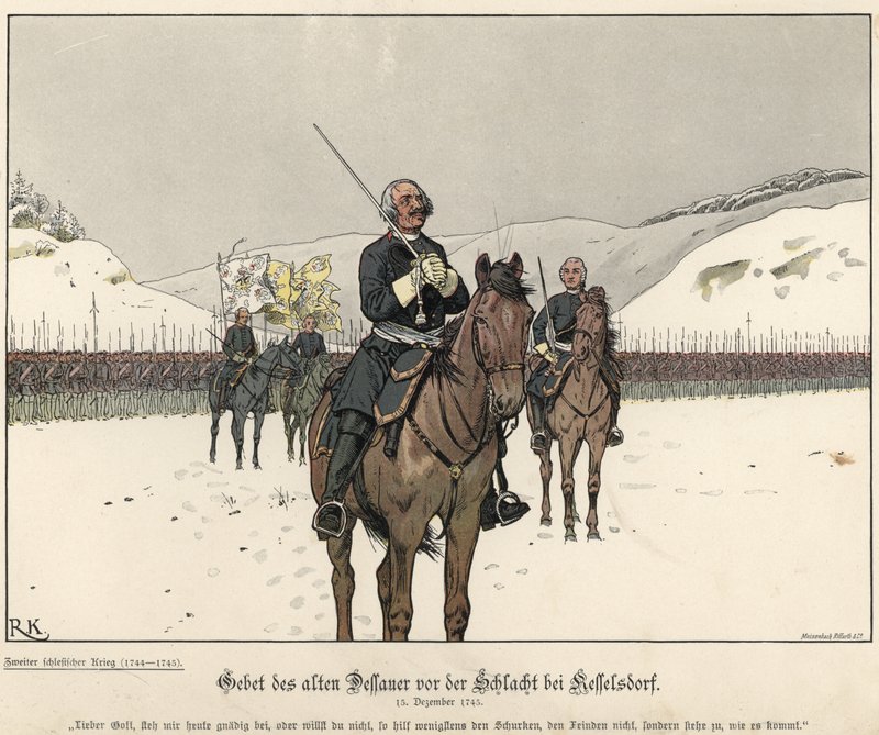 Preghiera del principe Leopoldo di Anhalt-Dessau prima della battaglia di Kesselsdorf da Richard Knoetel