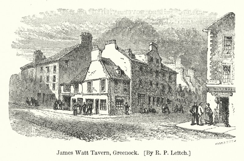 James Watt Tavern, Greenock (incisione) da Richard Principal (after) Leitch