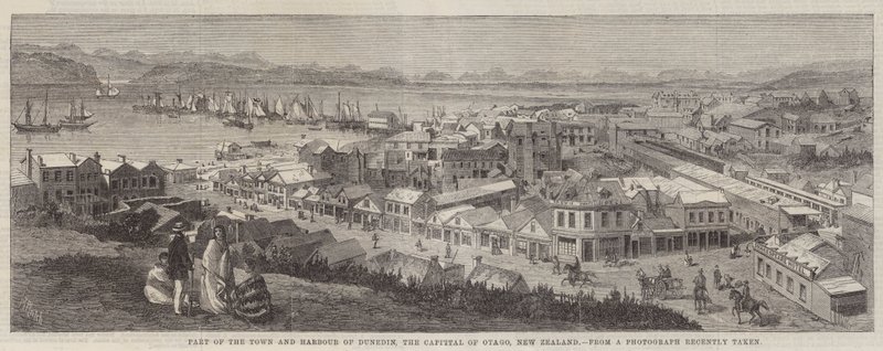 Parte della città e del porto di Dunedin, capitale di Otago, Nuova Zelanda da Richard Principal Leitch