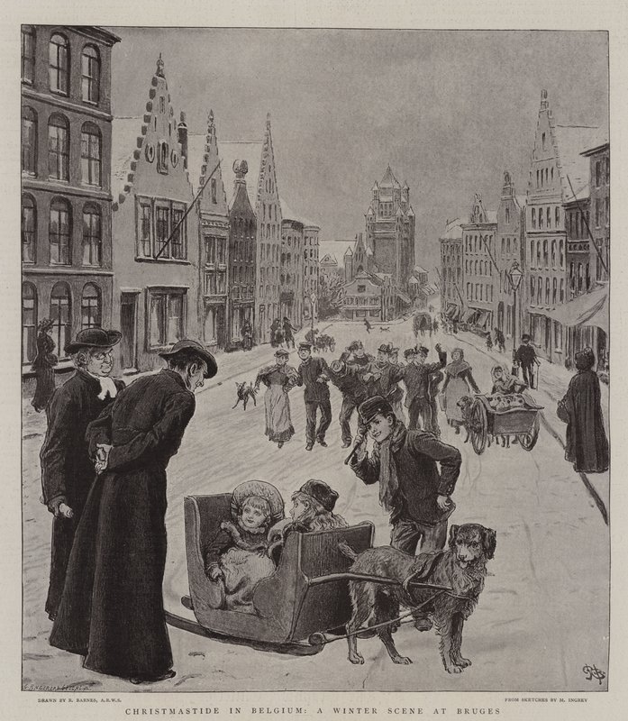 Natale in Belgio, una scena invernale a Bruges da Robert Barnes