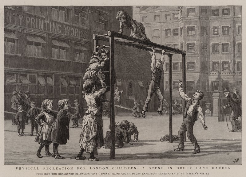 Ricreazione fisica per i bambini di Londra, una scena nel giardino di Drury Lane da Robert Barnes