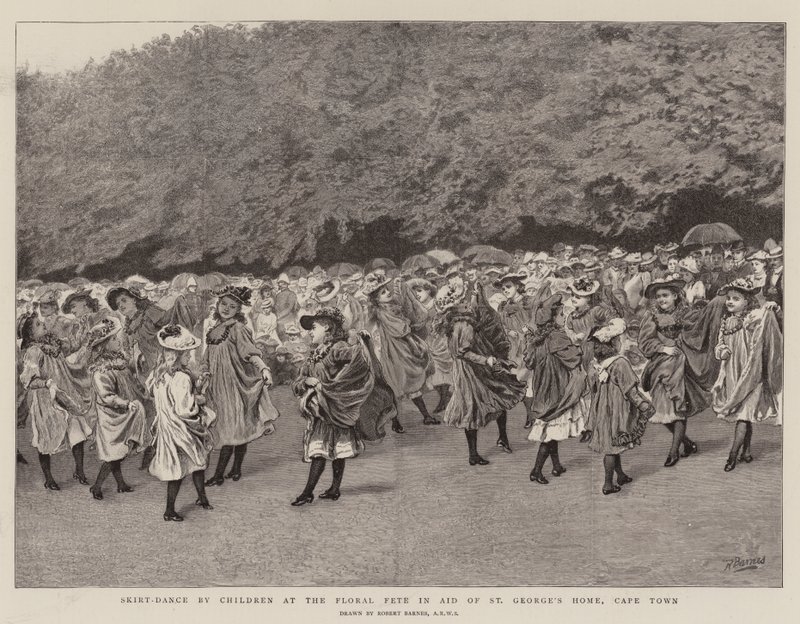 Danza della gonna da parte dei bambini alla festa floreale a favore della Casa di San Giorgio, Città del Capo da Robert Barnes