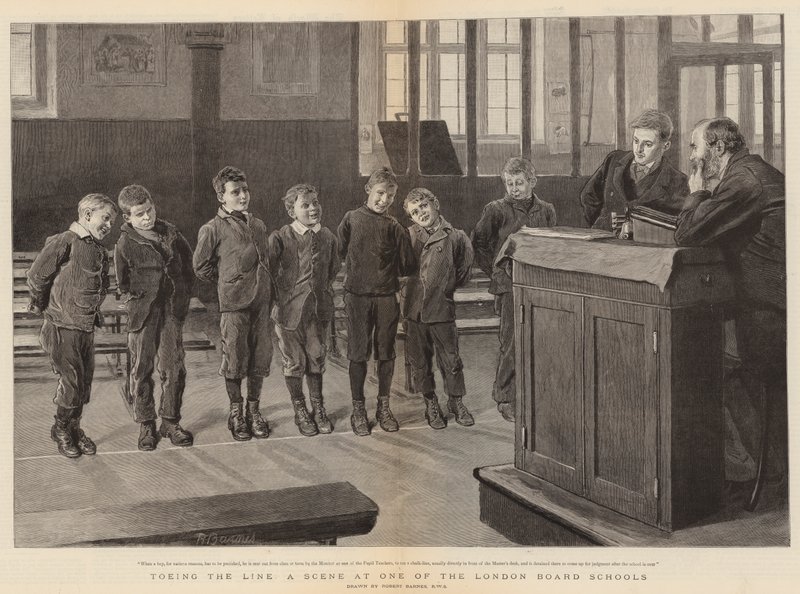 Allinearsi, una scena in una delle scuole di Londra da Robert Barnes