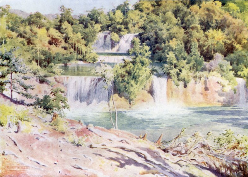 Le cascate di Man-pwe dalla casa della compagnia ferroviaria da Robert George Talbot Kelly