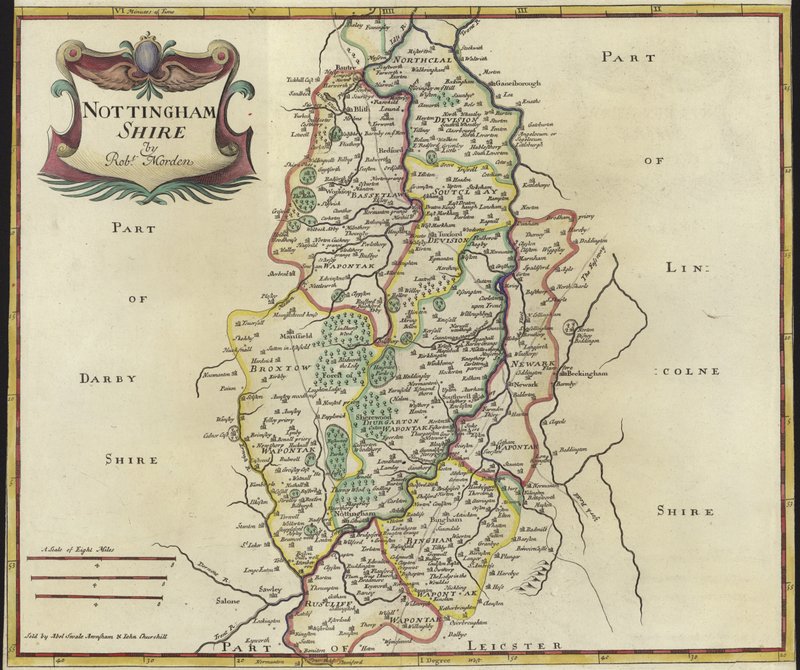 Mappa del Nottinghamshire da Robert Morden