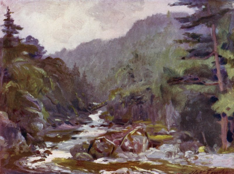 Ponte del minatore sul fiume Llugwy (litografia colorata) da Robert (after) Fowler
