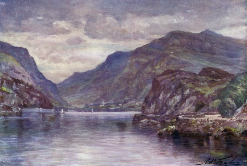 Snowdon dal lago Llanberis (litografia colorata) da Robert (after) Fowler