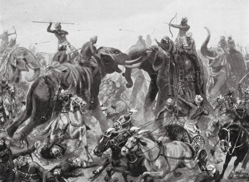 La Sconfitta di Pulikesin II Chalukhya da Mahamalla Pallava a Badami, 642 d.C. da Robert Ambrose Dudley