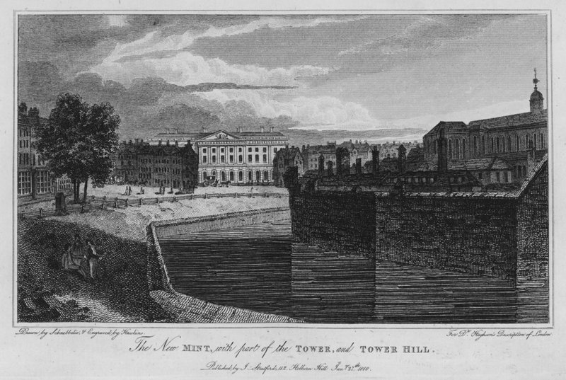 La Nuova Zecca, con parte della Torre e Tower Hill da Robert Blemell (after) Schnebbelie