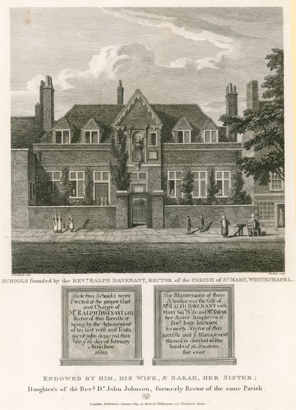Scuole fondate dal reverendo Ralph Davenant, rettore della parrocchia di St Mary, Whitechapel da Robert Blemell Schnebbelie