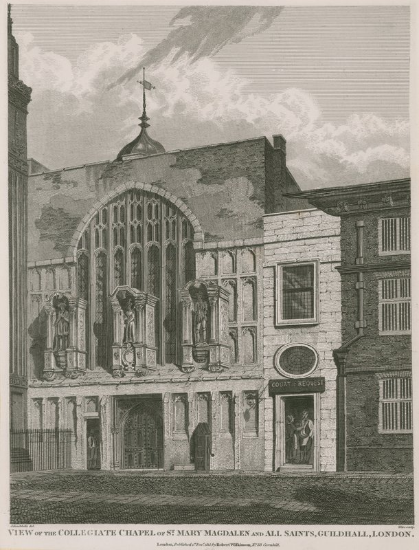 Veduta della Cappella Collegiata di Santa Maria Maddalena e di Tutti i Santi, Guildhall, Londra da Robert Blemell Schnebbelie