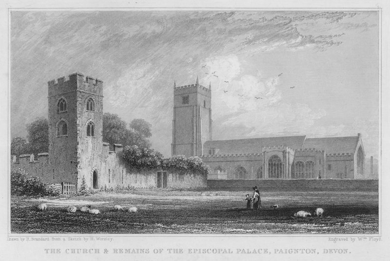 La Chiesa e i Resti del Palazzo Episcopale, Paignton, Devon (incisione) da Robert Brandard