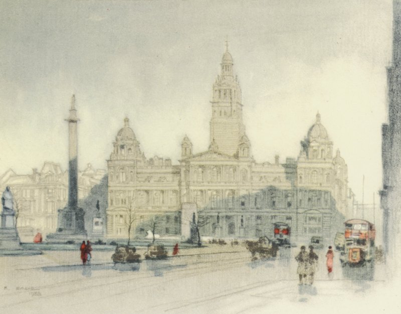 Glasgow: Le Camere della Città (litografia a colori) da Robert Eadie