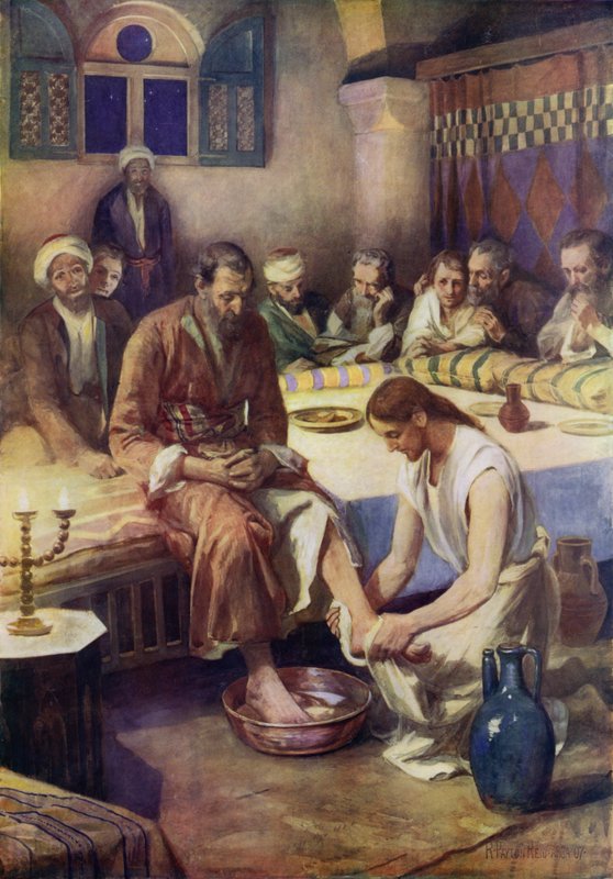 Gesù lava i piedi ai discepoli (litografia a colori) da Robert Payton Reid