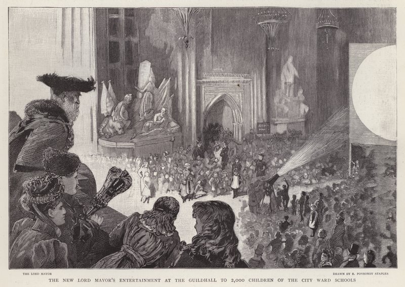 Il nuovo intrattenimento del Lord Mayor alla Guildhall per 2000 bambini delle scuole del quartiere della City di Londra da Robert Ponsonby (after) Staples