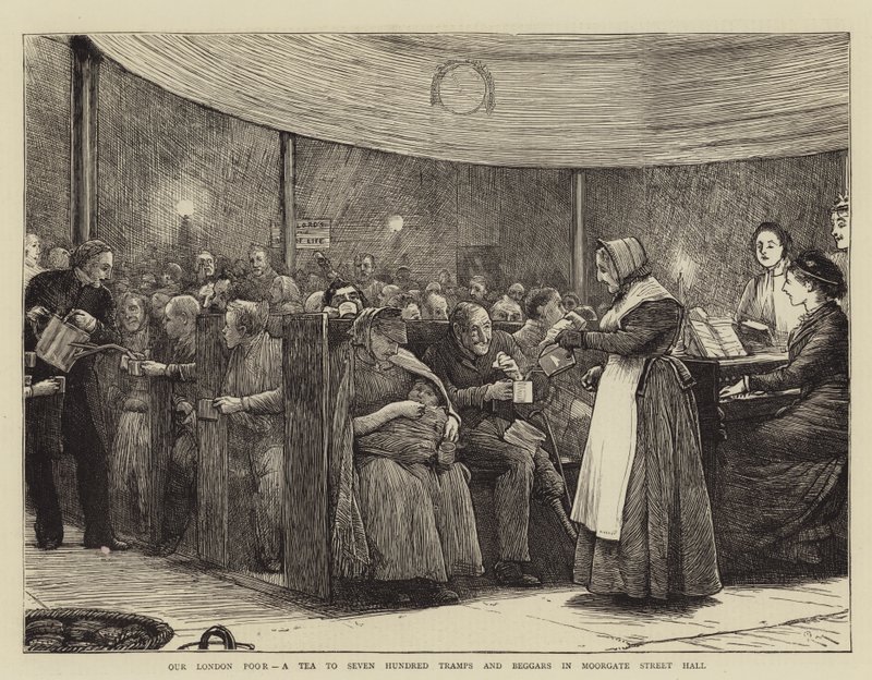 I nostri poveri di Londra, un tè per settecento vagabondi e mendicanti nella Sala di Moorgate Street da Robert Walker Macbeth