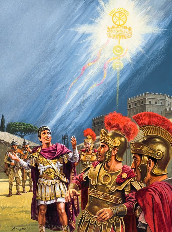 La visione di Costantino della croce cristiana prima della battaglia di Ponte Milvio (guazzo su carta) da Roger Payne