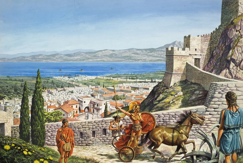 Corinto - Cittadella al crocevia (gouache su carta) da Roger Payne