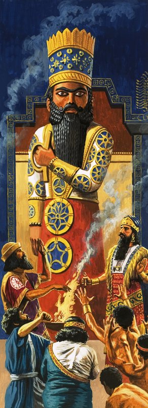 Riti religiosi eseguiti davanti alla statua dorata del dio Marduk da Roger Payne