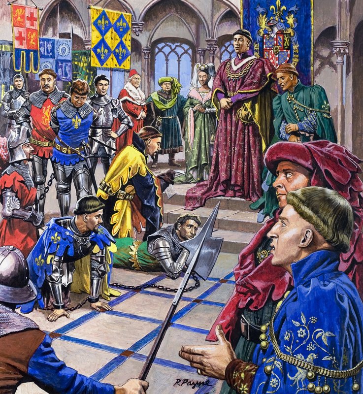 Gli uomini che governarono la Borgogna, da "Dinastie del destino" (gouache su carta) da Roger Payne