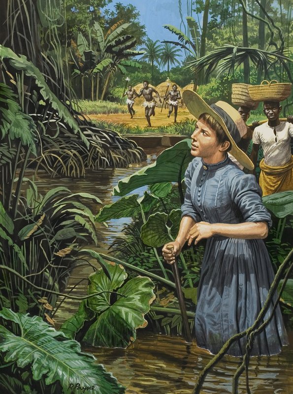 Donna esploratrice non identificata in Africa da Roger Payne